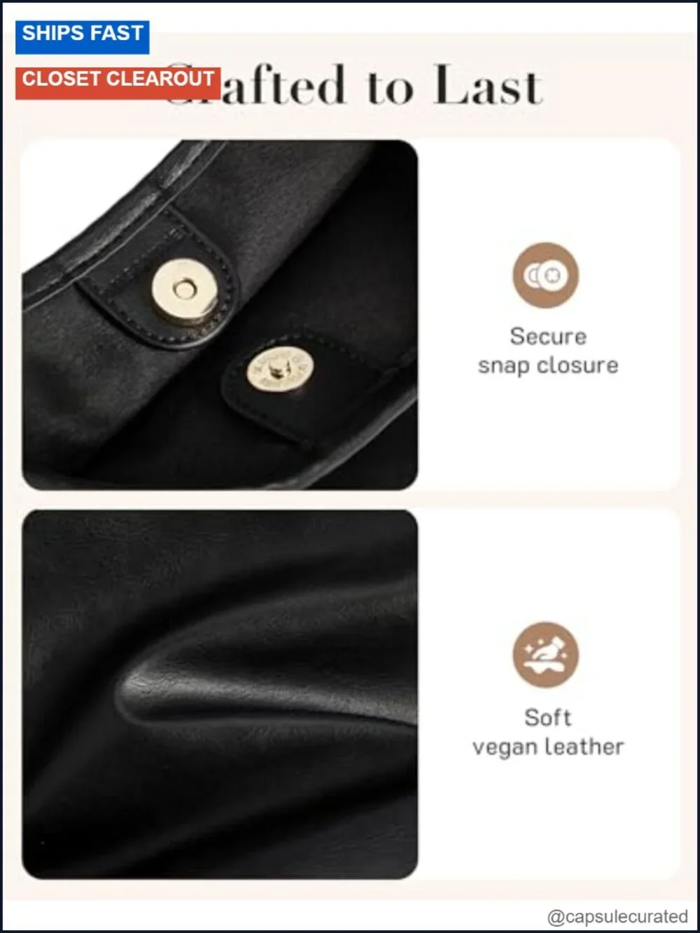 Vegan Leather Hobo Bag with Pouch, Soft Slouchy Shoulder Crossbody Purse